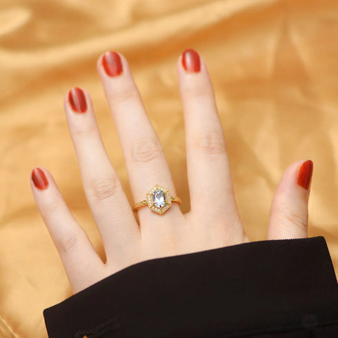 Hexagon Blue Topaz Sterling Silver Engagement Ring Mia